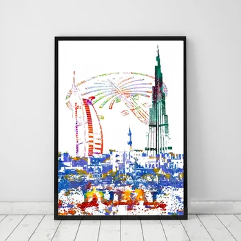 

Dubai City Watercolor poster Canvas Art Print Wall Pictures for Living Room No Frame