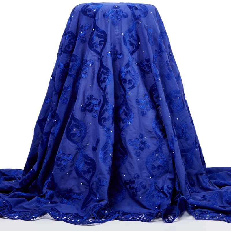 

Zhenguiru Blue African White Lace Fabrics High Quality 2021 Swiss Voile 100% Cotton Fabric Embroidery Wedding Women Dress A2445