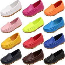 Zapatos planos de moda para niños, mocasines informales cómodos de cuero PU, sin cordones, 10 colores, todos los tamaños