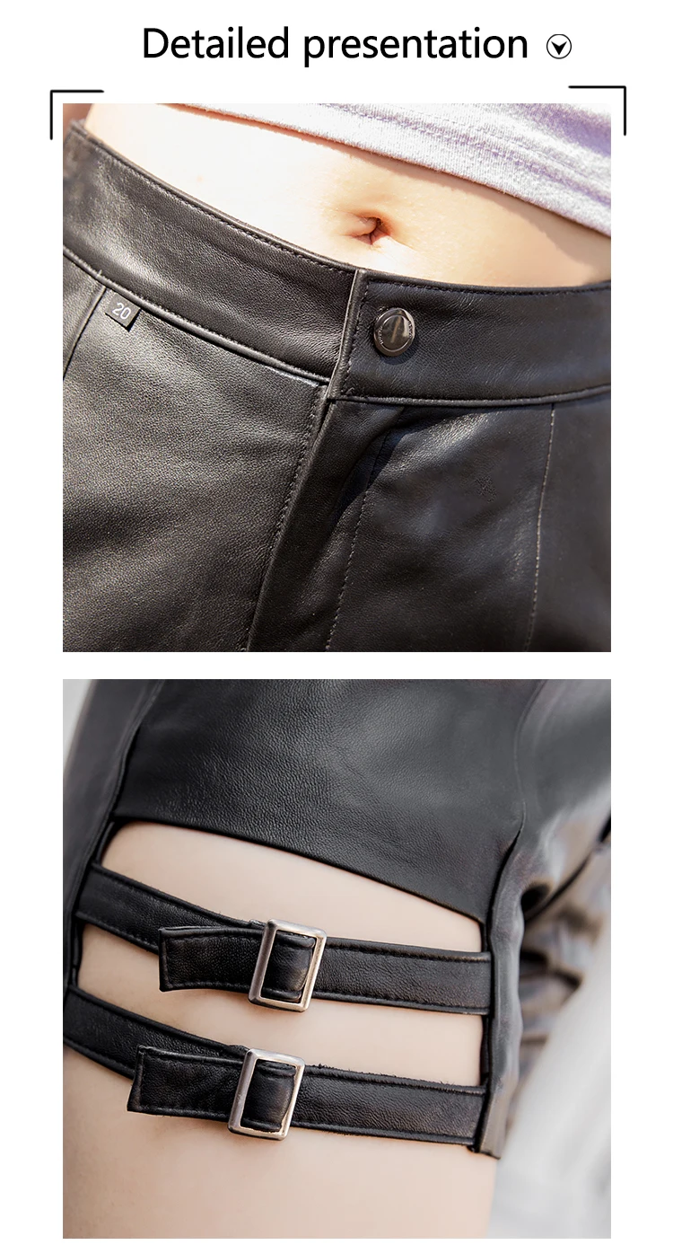 Genuine Leather Shorts Highstreet Sexy Lace Up Hollow Out Sheepskin Hot Shorts Women Autumn Winter Casual Button Front Shorts