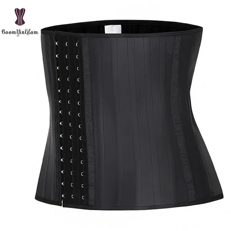 shapewear for dresses Shinny Latex And Cotton Women Pure Black Rubber Girdle Slimming Sheath 25 Steel Bones Latex Waist Trainer Plus Size Corselet shapewear underwear