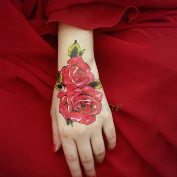 

Waterproof Temporary Tattoo Sticker Rose Fresh Flower Fake Tatto Flash Tatoo hand foot tatouage for Girl Men Women femme