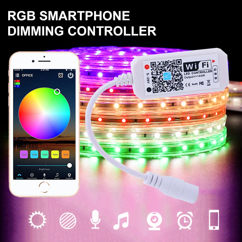 Mudança de Cor Remoto sem Fio Inteligente Strip Controlador Suporte Controle Pode Ser Escurecido Música Voz Comando Luz Acessórios Rgb Led 6 Luzes e Iluminação