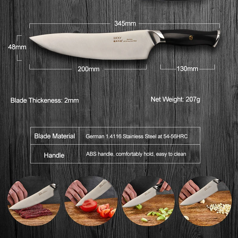Нож шеф-повара Gyuto, кухонный, Германия 1,4116, нержавеющая сталь, 8 дюймов, Кливер, филе рыбы, нож для мяса, слайсер, инструмент для измельчения, инструмент для приготовления пищи 34