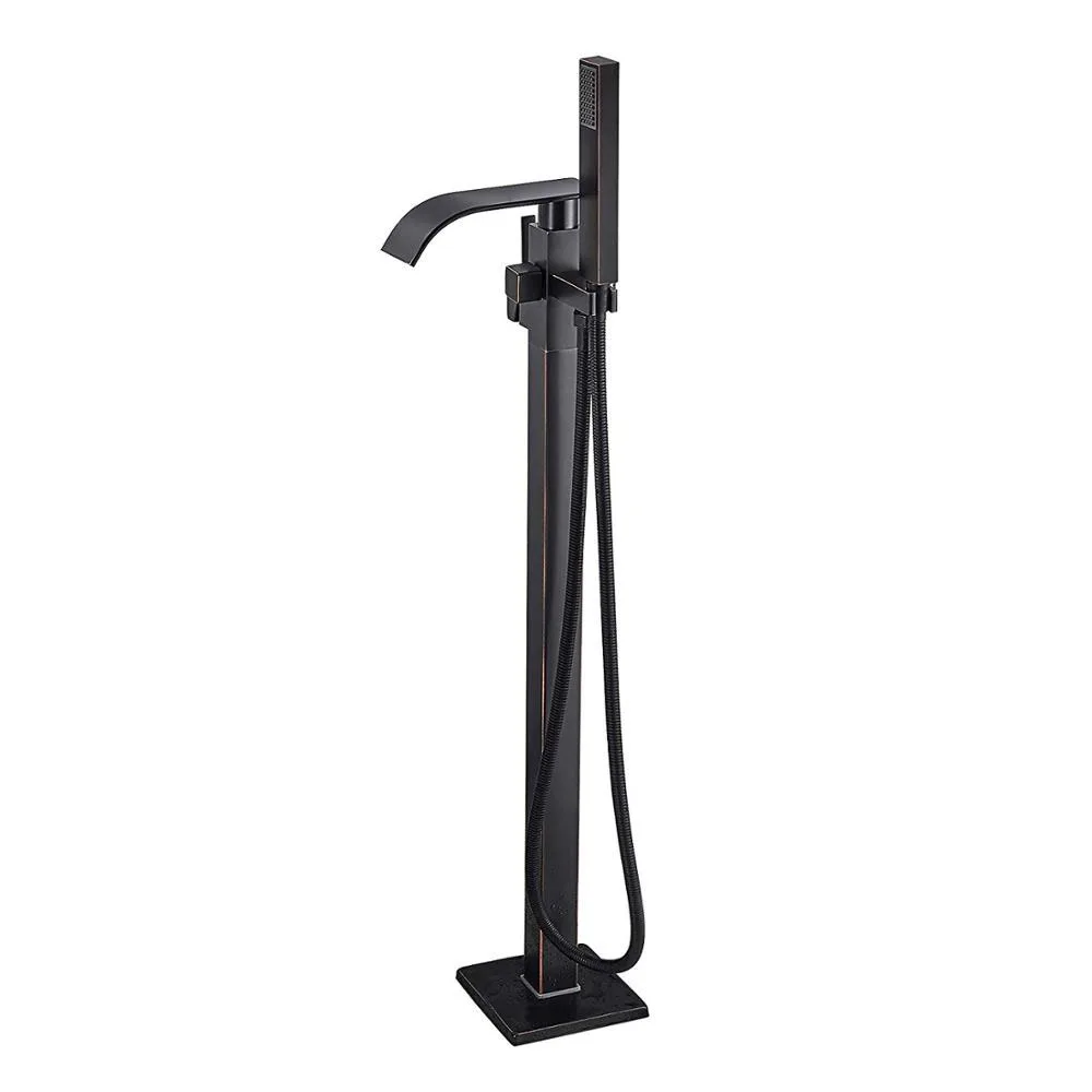 ULGKSD Bath Tub Sink Faucet Chrome Waterfall Bathtub Mixers Free Standing Hot and Cold Bath Shower Set Handshower Floor Mounted - Цвет: Oil Rubbed Bronze