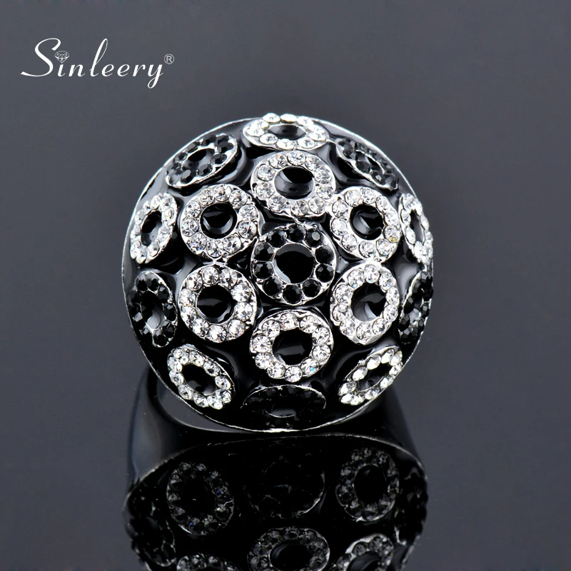 SINLEERY Unique Vintage Half Ball Round Black Enamel Big Rings Small Circles Cubic Zirconia Rings For Women Jewelry JZ169 SSO - Image 3
