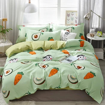 

BEST.WENSD Plain Lovely Radish Bedding Set Queen Size Bedsheet Comforter Cover Set 3-4pcs/set Kids Cartoon Bedding Green 150x200