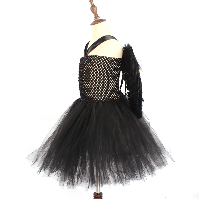 Black Maleficent Evil Queen Girls Tutu Dress with Horns Wings