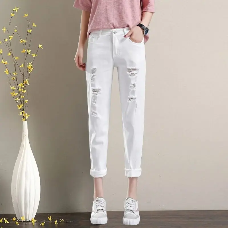 Винтажные джинсы для женщин с высокой талией синие джинсовые брюки-карандаш Корейская уличная джинсовая Осенняя брюки-бойфренды - Цвет: Color 1
