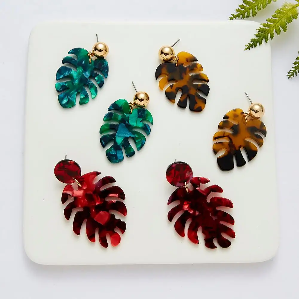 

Fashion Leopard Big Hook Acrylic Earrings Geometric Round Leaf Design Resin Banana Leaves Drop Earring Brincos for Women Girl