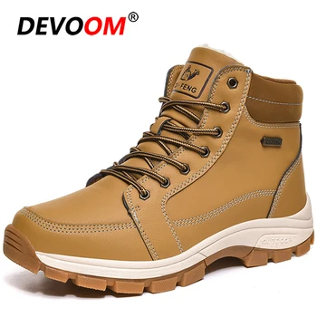 

Winter Outdoor Big Size 48 Waterproof Leather Hiking Shoes Men Fur Warm Trekking Shoes Sneakers Men Mountain Snow Boots Non-Slip