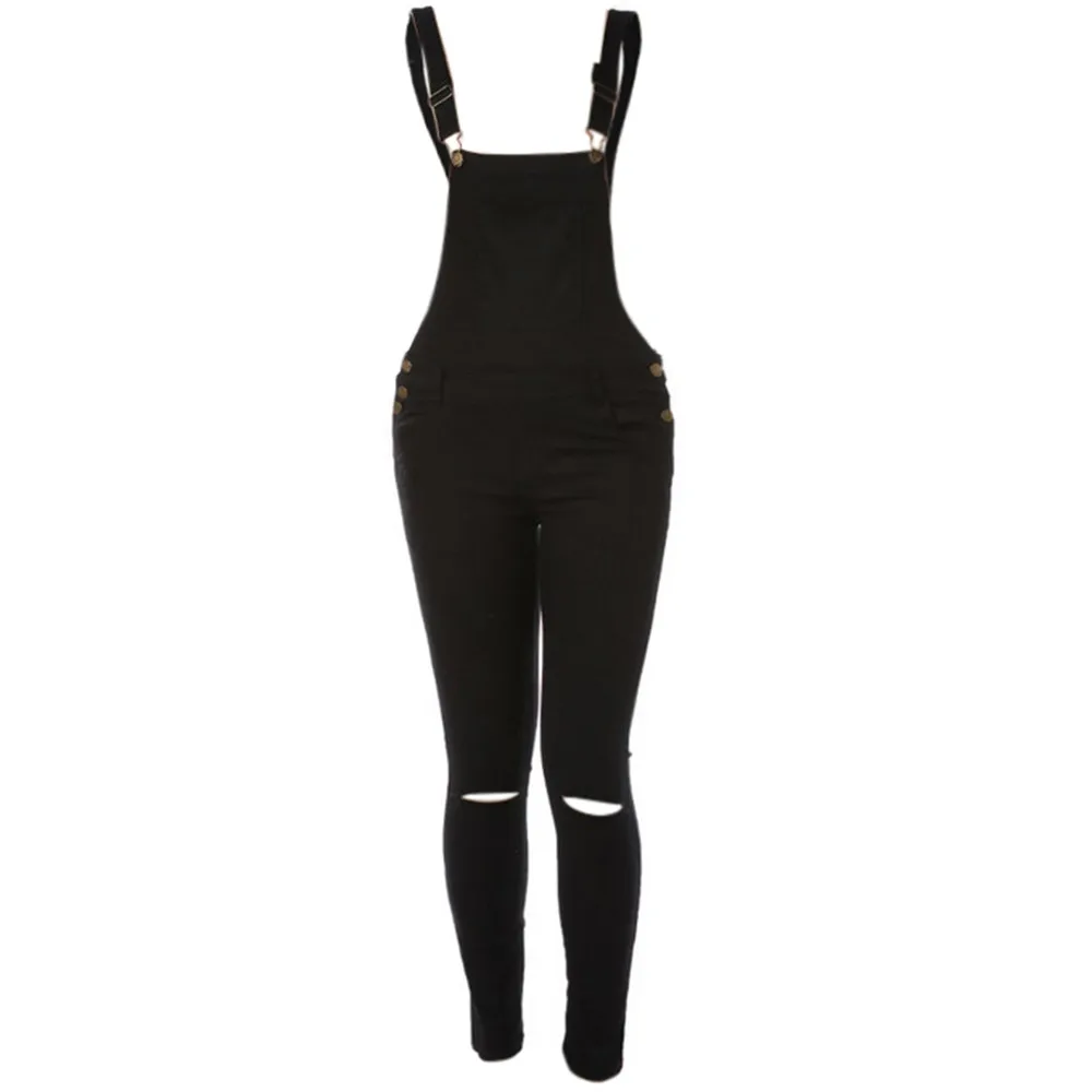 

Spring Overalls plus size Women Loose Denim Bib Hole Pants Overalls Jeans Demin Trousers Jumpsuit Black jeans for women A4