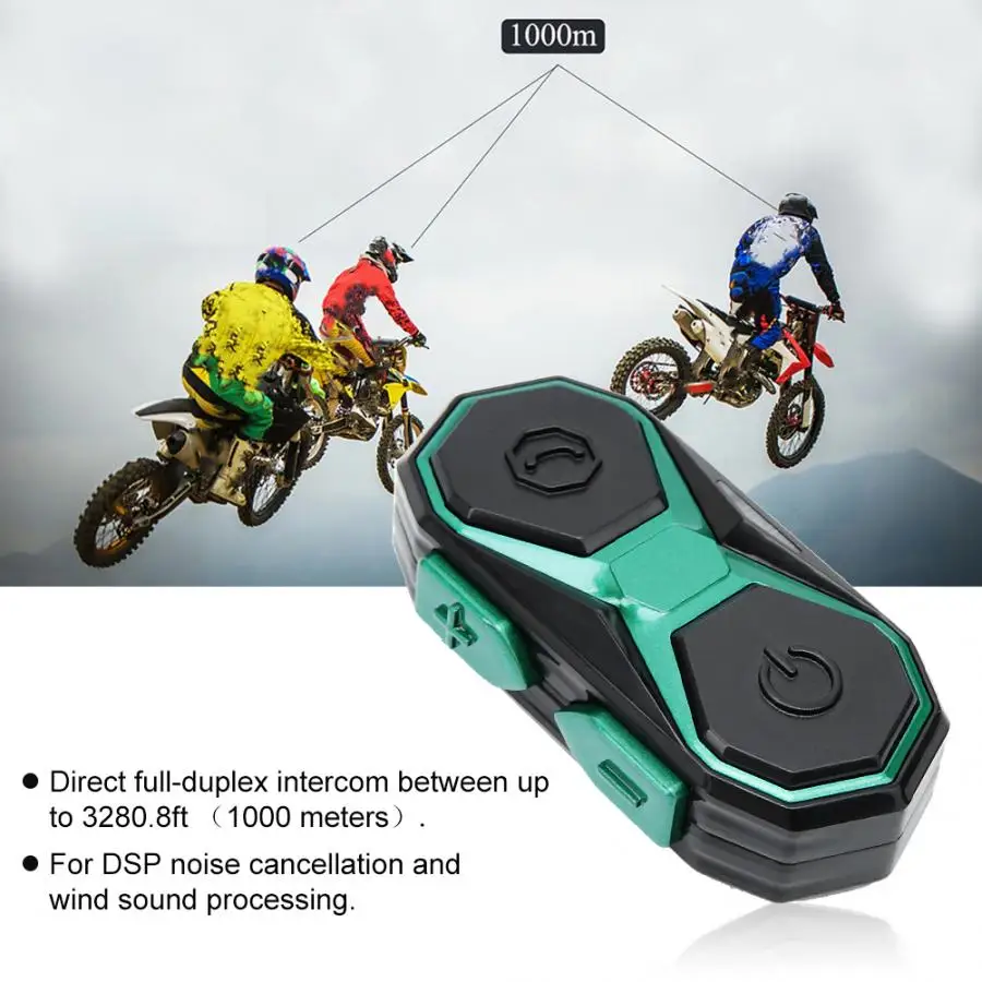 Шлем Интерком шлем наушники bluetooth para motocicleta FM радио наушник Интерком наушники 1000 м/3280.8ft IP66 черный зеленый