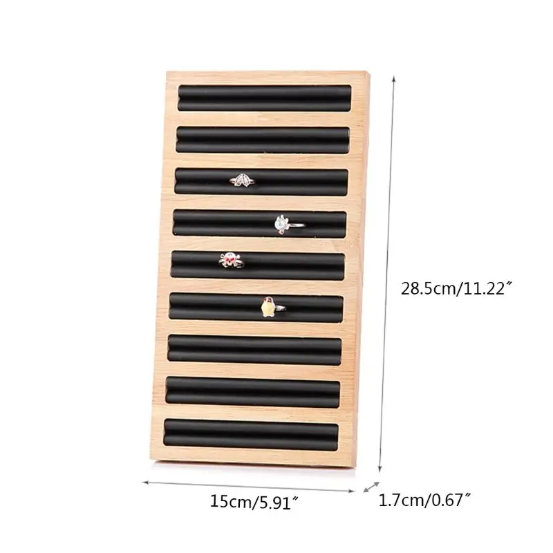 Rectangle Wood 9 Long Slots Jewelry Display Tray Ring Holder Large Capacity Box