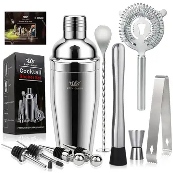 

Stainless Bar Cocktail Shaker Set Mixer Maker Bartender Tools Accessories Bottle with Whiskey Stones