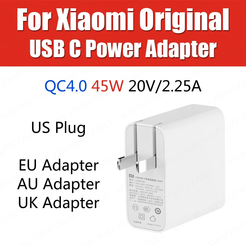 

CDQ02ZM Mi9 Pro 5G Xiaomi Charger USB C Power Adapter 20V 45W Type C to Type C Mi Laptop Notebook Air Pro PD2.0 QC4.0 TUV 3.0