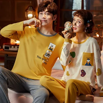 

Autumn winter pajamas for couples Sleepwear Set Lovers Long Sleeved Pyjamas For men and women fashion Pijamas suit
