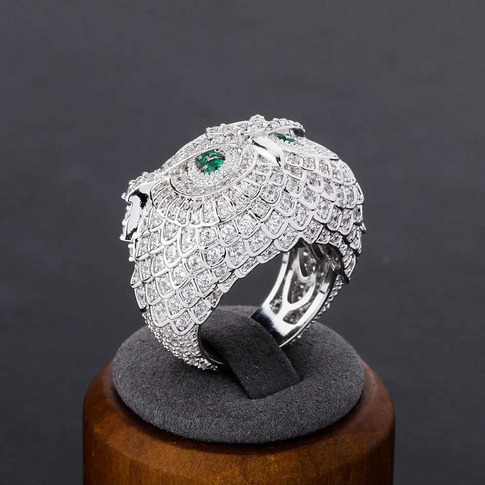 JINAO хип хоп микро проложили зелеными глазами сова золото серебро Цвет Bling Iced Out кубический циркон кольцо Роскошные ювелирные изделия подарок