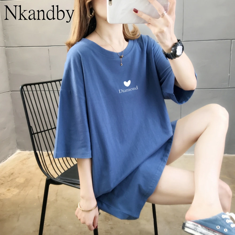 Large Size Diamond Heart Print Long Top Tees Women Summer Loose Short Sleeve Vintage T-shirts Femme Oversize Streetwear Clothes Large Size Diamond Heart Print Long Top Tees Women Summer Loose Short Sleeve Vintage T-shirts Femme Oversize Streetwear Clothes