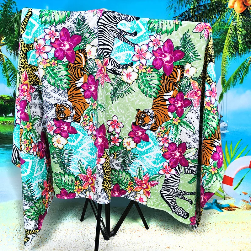 Beach Towel European And American Style Activity Printed Cartoon Tiger Swimming All-cotton Beach Towel 160*80