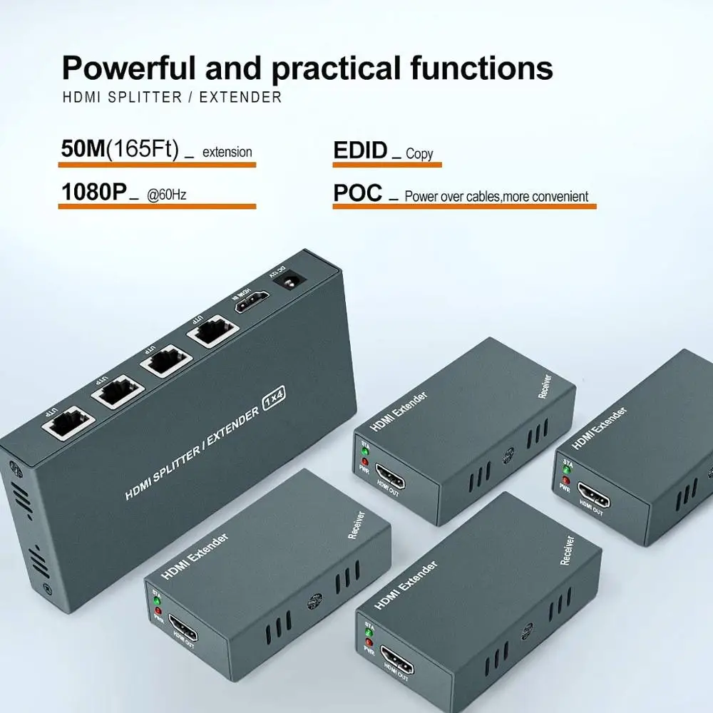 Tanio Przedłużacz HDMI 1x4 przez kabel Ethernet Cat5e/Cat6/Cat7 do 50m/165ft-zarządzanie