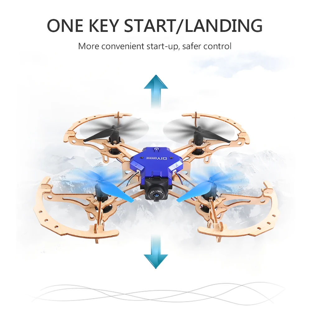 ZL100 деревянный самолет DIY Дрон с камерой 720P Wi-Fi FPV дисплей удержания высоты Безголовый режим обучения обучающий Квадрокоптер
