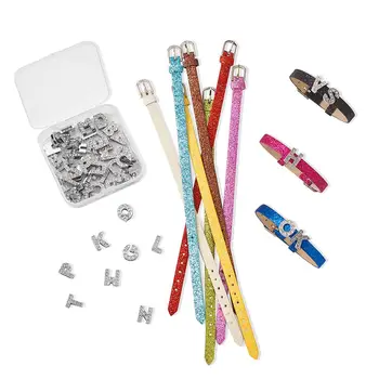 

PU Leather Watch Bands with Glitter Powder and Alloy Clasps and Environmental Zinc Alloy Slide Charms Rhinestone Alphabet 8-5/8"