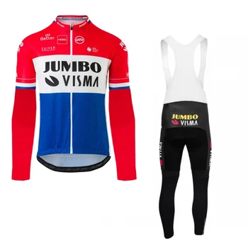 

winter fleece 2020 pro team jumbo visma long sleeve cycling jersey set warmer MTB quick dry bike clothing Ropa ciclismo gel pad