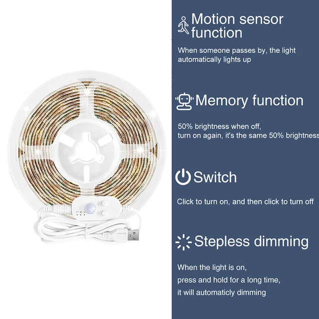 Motion Sensor LED Light Strip Hand Sweep Sensor Dimmable Tape Diode 1M - 5M USB DC 5V SMD 2835 TV Backlight Kitchen Night Lamp Motion Sensor