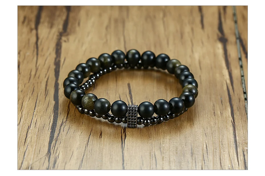 Vnox Mens Bohemia Tiger Eye Stones Bracelets Double Layers with Magnetic Hematite Beads Strand Bracelet Bangle for Male Boy