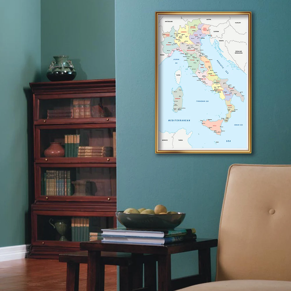 59*84cm The Italy Map Political Map In Italian Wall Art Poster Canvas Painting Classroom Home Decoration School Supplies