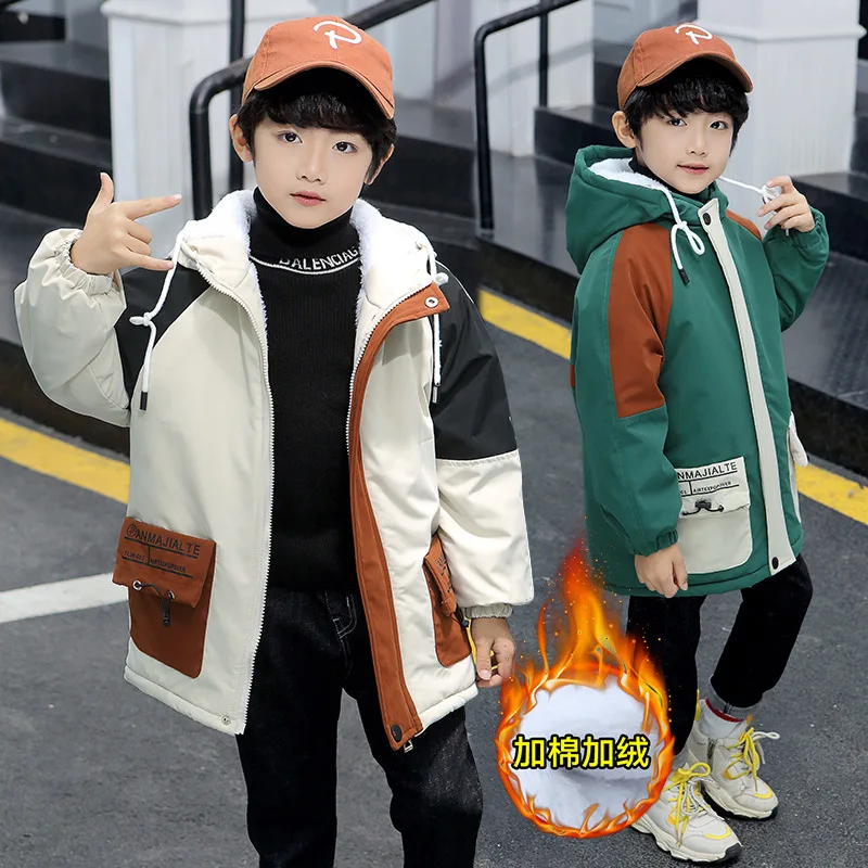 

2019 New Style Casual CHILDREN'S Cotton-padded Jacket BOY'S Winter Cotton Coat Big Boy Children plus Velvet Mixed Colors Cotton