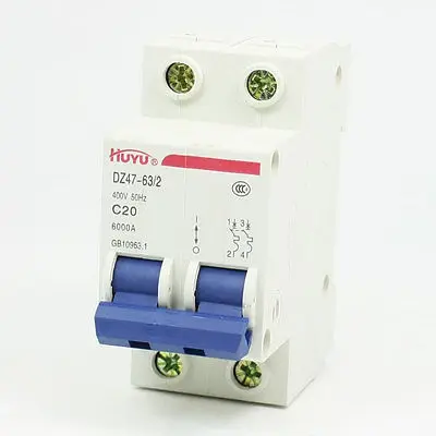 

AC 400V 20Amp 2-Pole 2P Overload Protection MCB Mini Circuit Breaker
