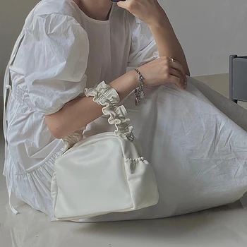 

Solid Color Soft Leather Portable Pleated Bag Female 2020 Spring New Simple Fashionable One-shoulder Crossbody Bag A167