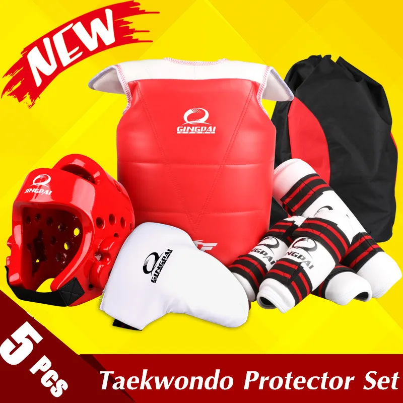 Wholesale WTF approved Taekwondo protectors suite Helmet chest shin arm guards Child karate headgear MMA kick body hugo Helmets