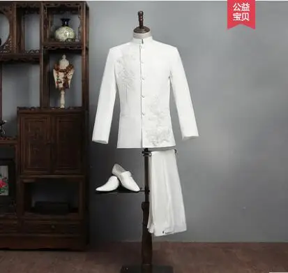 6 Embroidery blazer men Chinese tunic suit set with pants mens wedding suits singer star style dance stage clothing formal dress - Цвет: 6