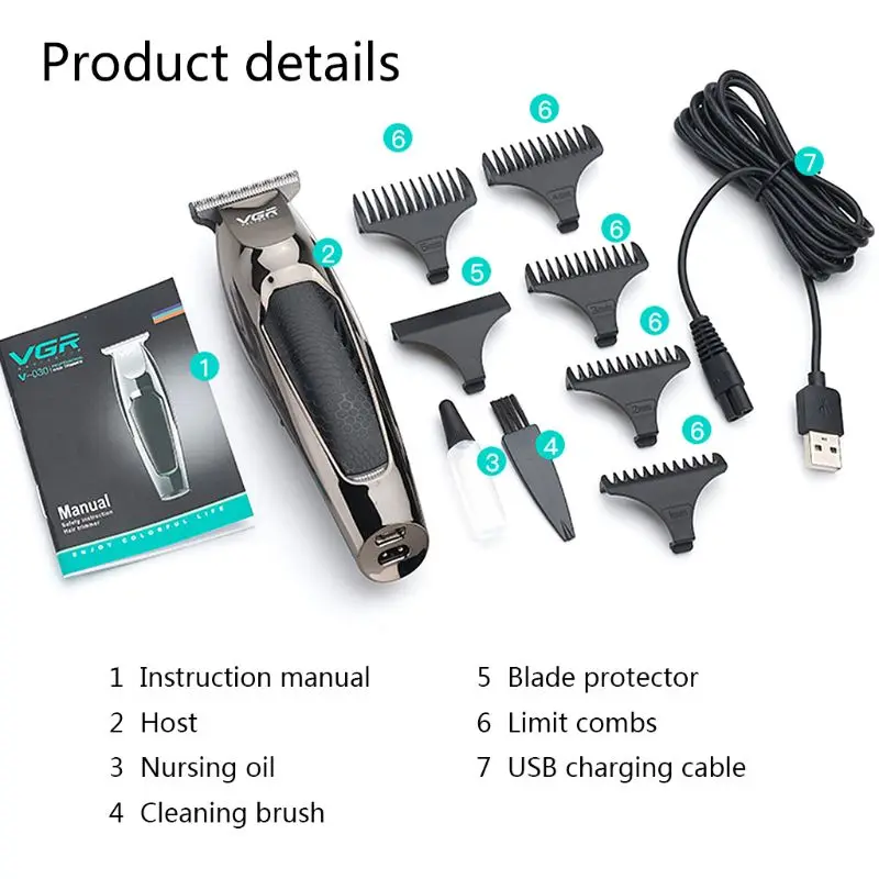

White Nick Engraving Cutter Head Hair Clipper Rechargeable Hair Trimmer Professional Razor for Barber
