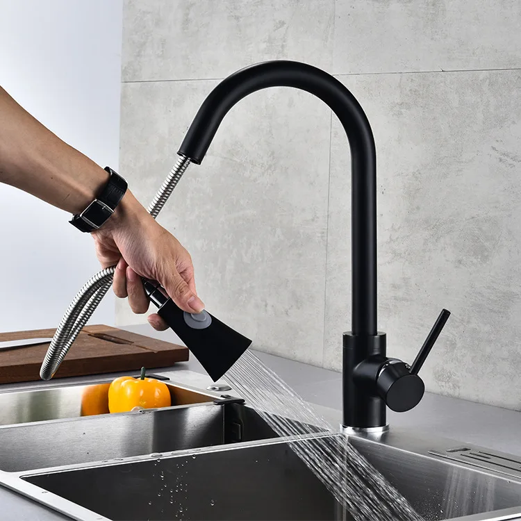 

Deck Mounted Black Kitchen Faucets Pull Out Hot Cold Water Filter Tap for Kitchen tow Ways Sink Mixer Kitchen Faucet
