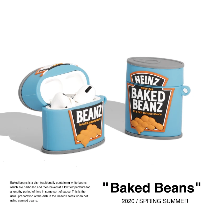 

Soft Protective Silicone Case For Airpods 1/2 pro beanz can food cute fun gadget with keychain carabiner hook accessories