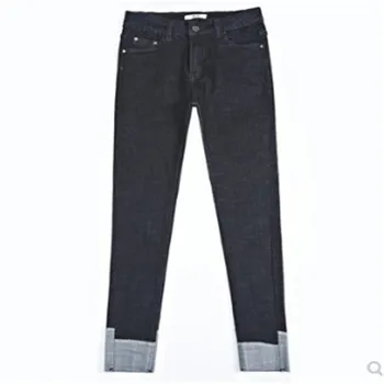 

New Large size jeans for girls spring autumn roll edge nine-point trousers high tight pencil trousers jean femme M 6XL