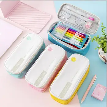 

Creative Zipper Pencil Case Two Layer Large Pen Box Kawaii Canvas Pencil Bag For Student Girl Cute School Stationery Supplies