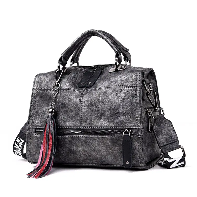 Роскошные женские сумки из натуральной кожи с кисточками, дизайнерские сумки высокого качества для женщин - Цвет: Retro gray