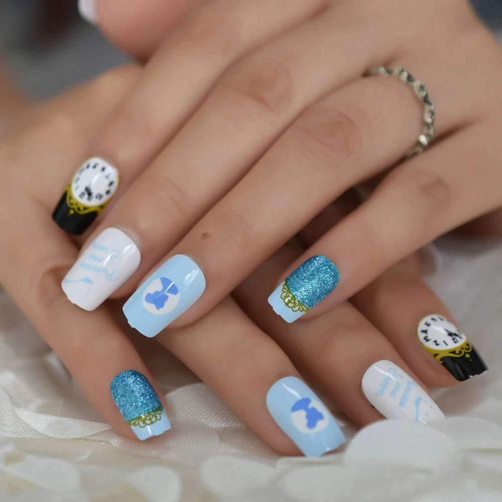 ライトブルー夢のような設計されたネイル王女時計媒体偽爪正方形のような人工爪 False Nails Aliexpress