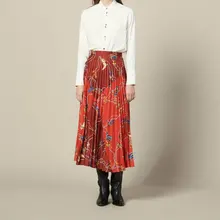 Женская юбка, осень и зима, Новая женская разноцветная плиссированная длинная юбка с принтом для женщин