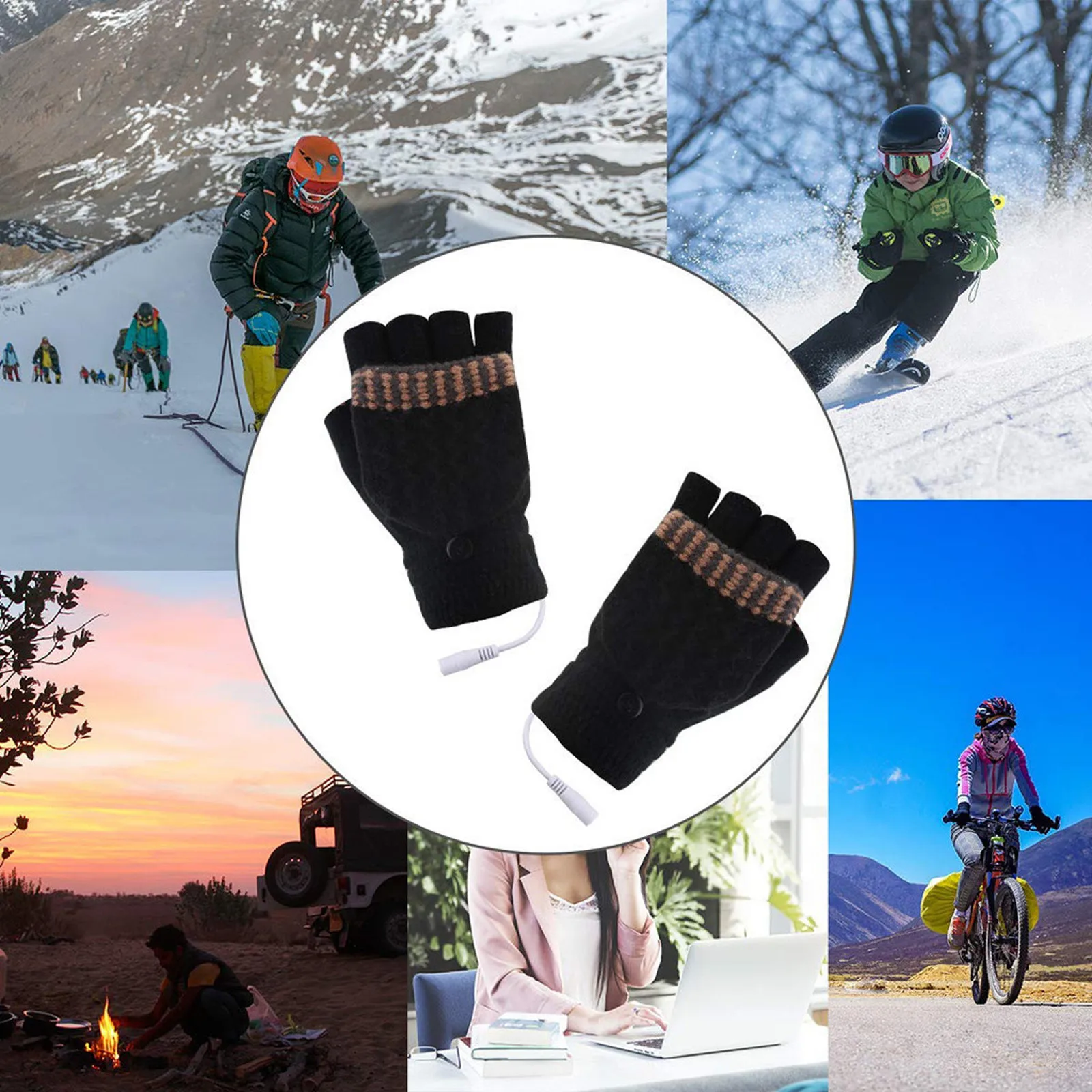 2020 New Laptop Women Men USB Heated Mitten Full&Half Finger Winter Warm Knit Hand Gloves