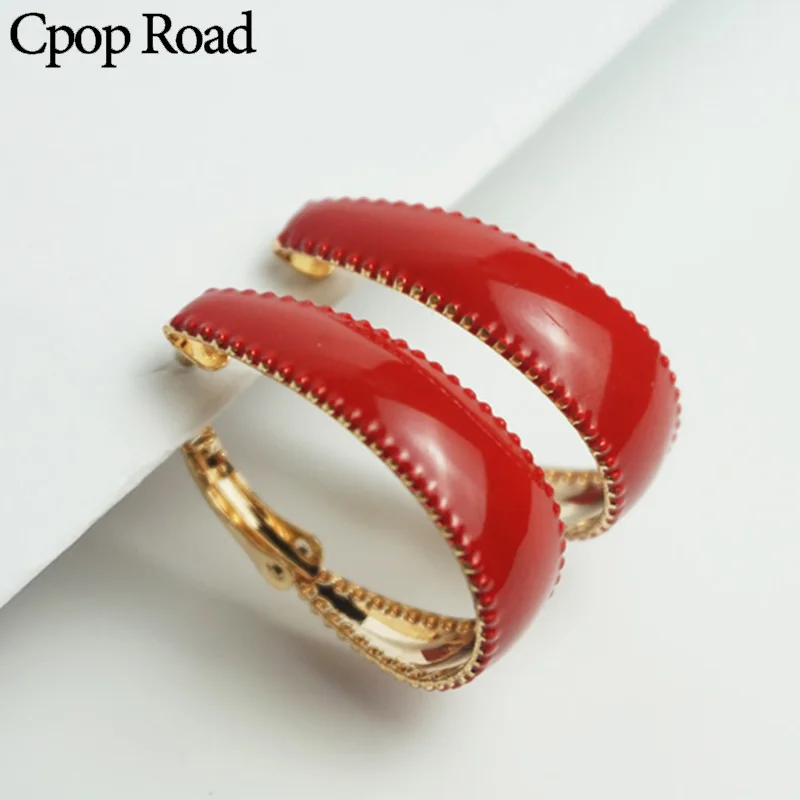 Cpop Red Gold Small Hoop Earrings for Women Circle Fashion Jewelry Hoops New Trendy Female Accessories Gifts Wholesale | Украшения и