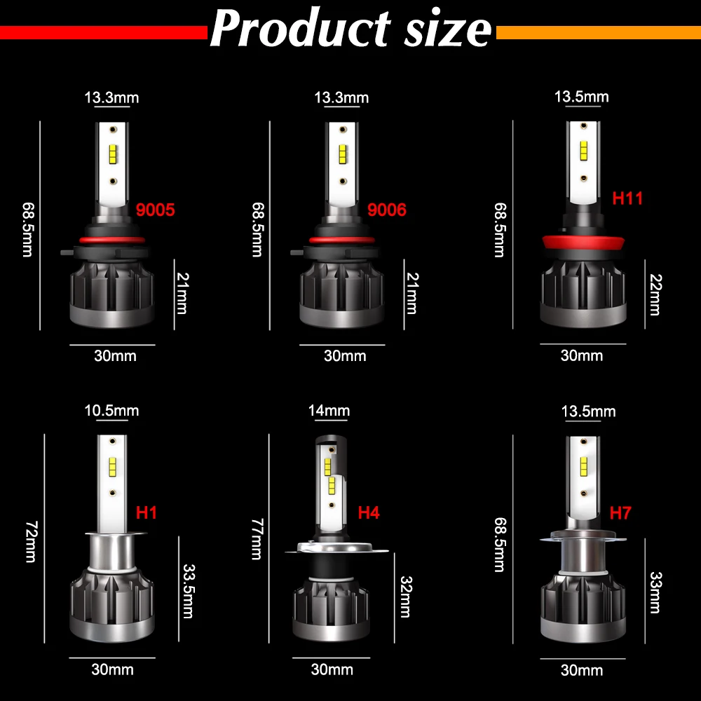 100 шт./лот 50 пар 6000K H4 светодиодный H7 H1 HB4 H11 HB3 со светодиодными кристаллами для автомобиля лампы для передних фар 72W фары для 12000LM стайлинга автомобилей 9005 9006 светодиодный