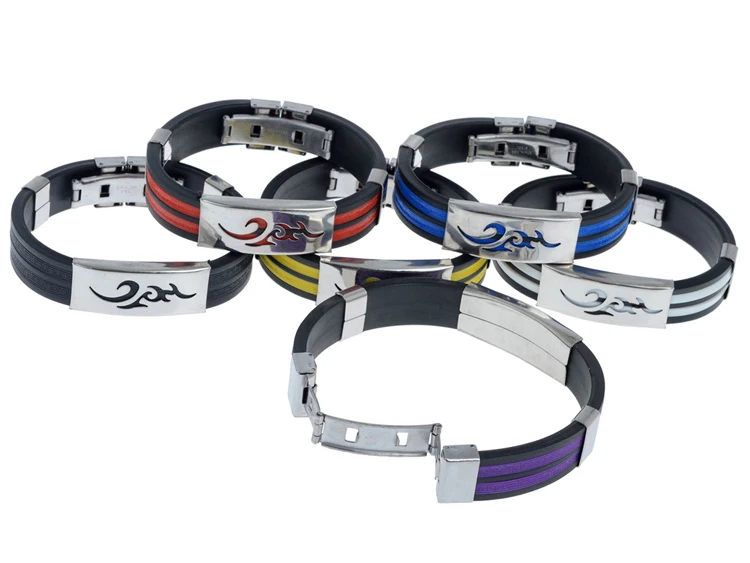 

New Chic Men Jewelry Flame Logo Titanium Steel Bangle Silicone Wristband Bracelet Stylist Gift Drop Shipping