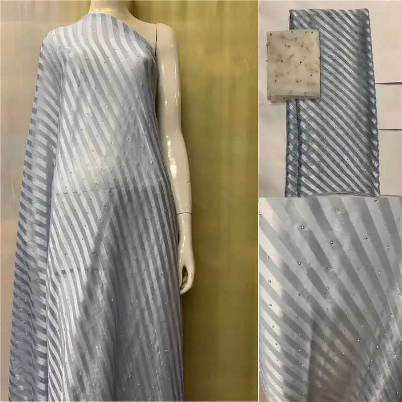 

Fashion High Quality African Silk Satin Fabric For Lady Dress Embroidered Printed Silk Sewing Material 5 +2 Yards/Lot.O133