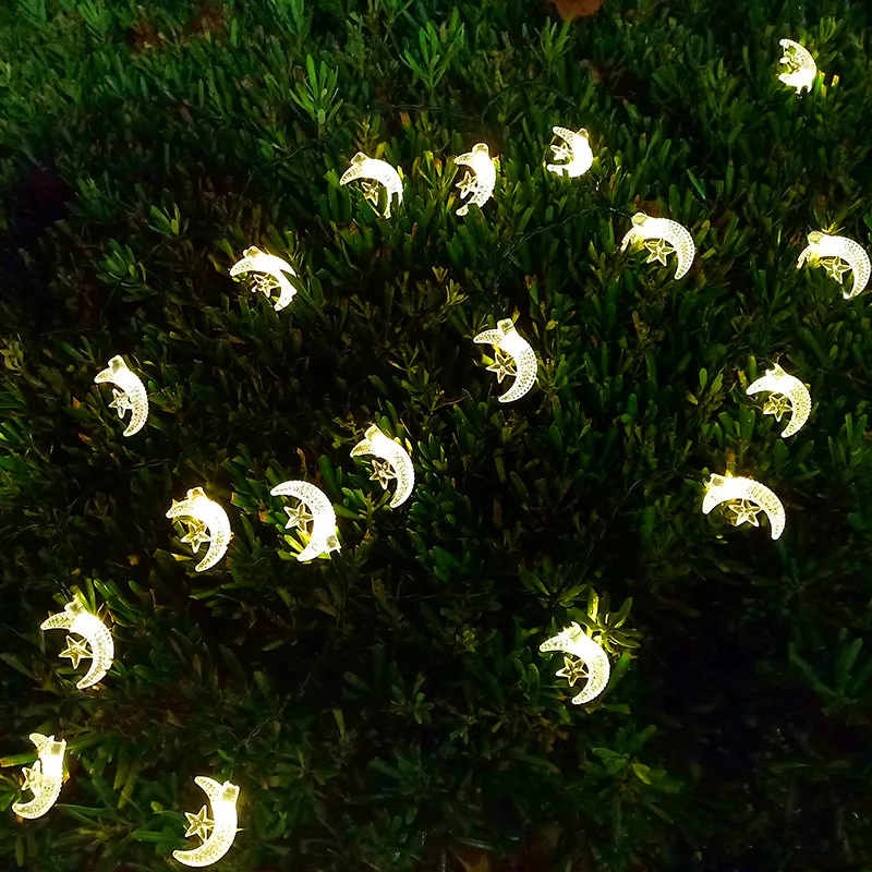 LED Moon Star Solar Power Light String Garden Outdoor Waterproof Twinkle Christmas Fairy Garland Wedding Holiday Party Decor